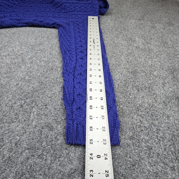 Aran Crafts Merino Wool Cable Knit Cardigan Womens L Long Blue Ireland NWT - Picture 8 of 8
